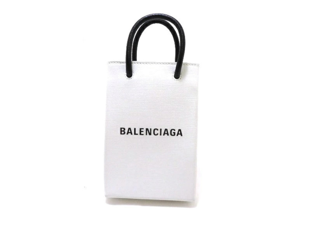 Balenciaga Shopping Phone 2way Shoulder Bag White Black Calfskin JH